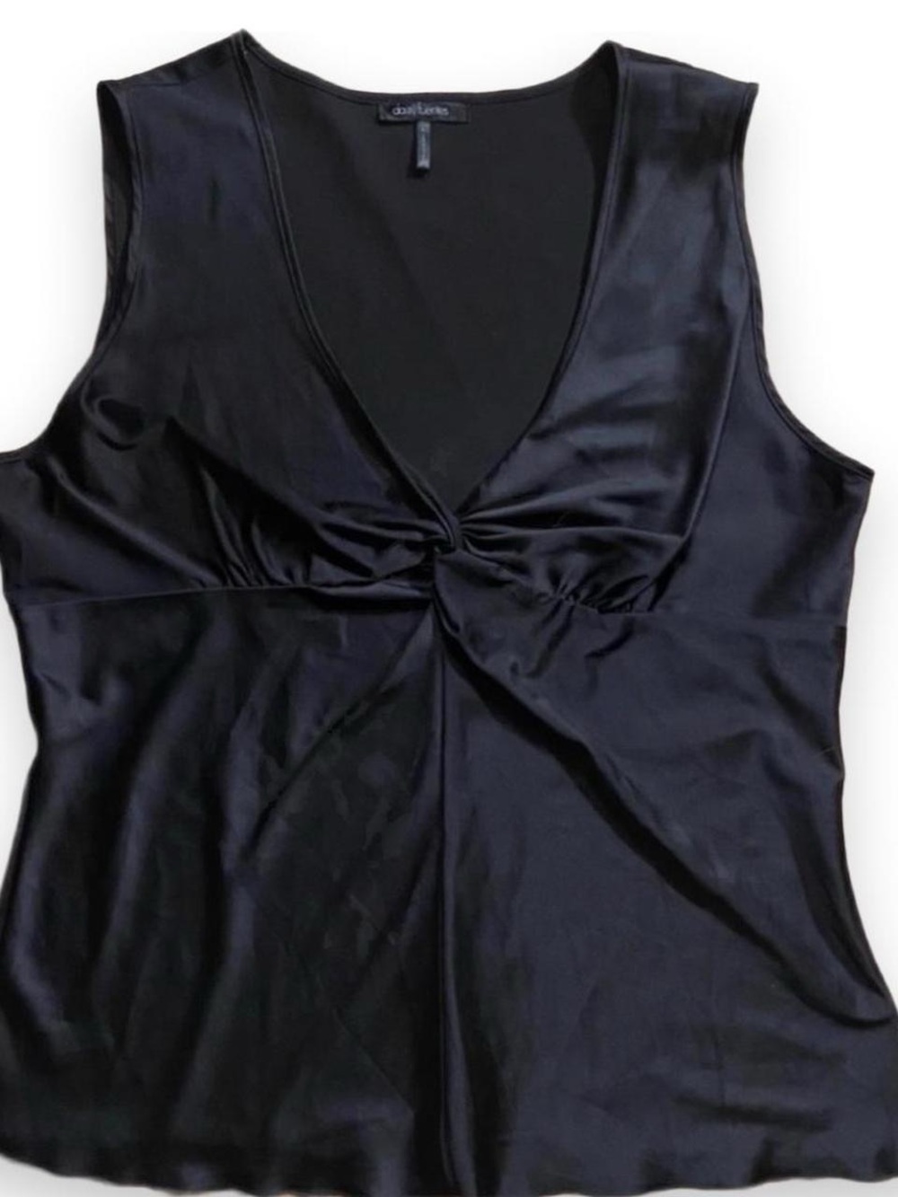 Daisy Fuentes Black Satin V-Neck Twist Front Tank